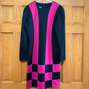 Yona Vintage Elegant Pink and Black Long Sleeve Dress